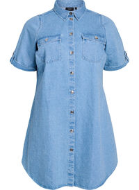 Denim dress with short sleeves and buttons